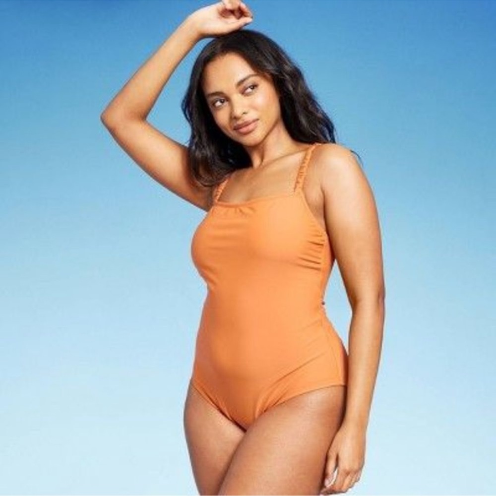 NWT Kona Sol Women's Scrunchie Strap Orange Swimsuit - Size L